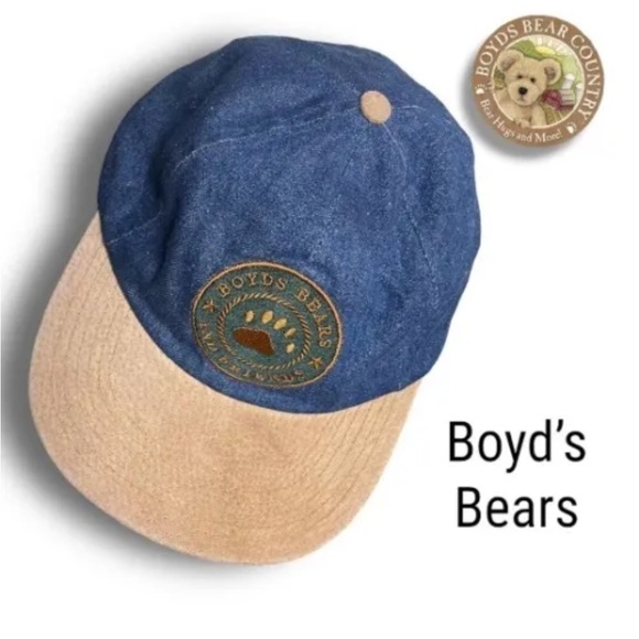 Vintage Boyds Bears And Friends Bearwear Denim/Suede Baseball Cap Adjustable Hat - Picture 1 of 7